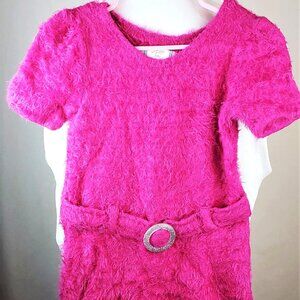 Piper Baby Sweater Dress Girls Size 4T Pink Fuzzy Short Sleeve Belt & Buckle